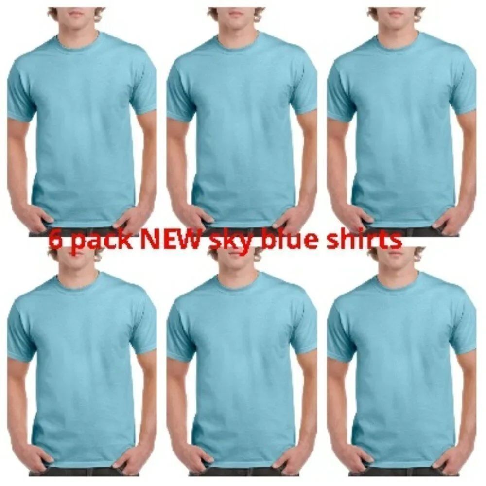 NEW 6 pack men shirt short sleeve 6 sky blue shirts great deal!